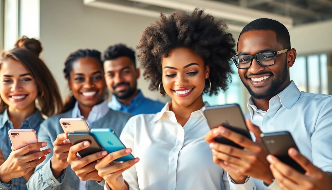 Sell phone cash Bryant AR transactions in a bright office showcasing satisfied customers and cash offers.