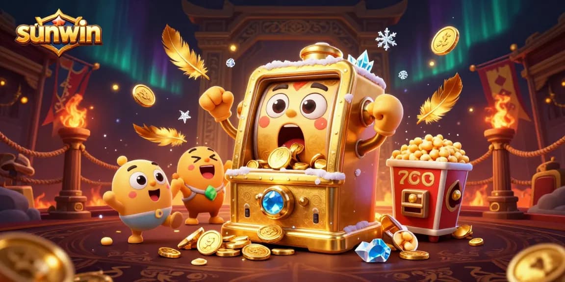 Spin to win in sunwin with a lively scene of a jubilant slot machine jackpot celebration.