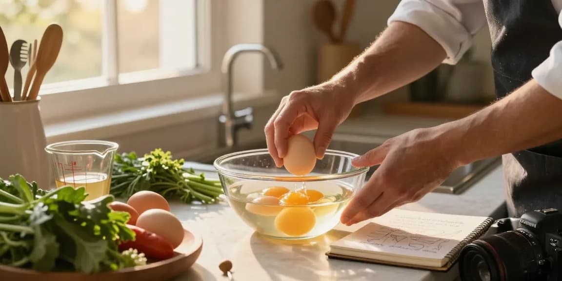 Uji kesegaran telur menggunakan Egg Float Test dari https://www.eggfloattest.com/contact di dapur modern dengan suasana hangat.