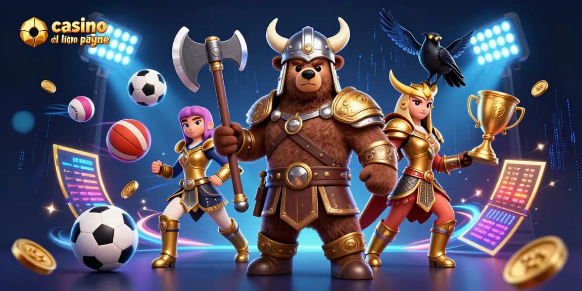 Visualisation immersive de casino en ligne le plus payant avec un ours viking et un aigle.