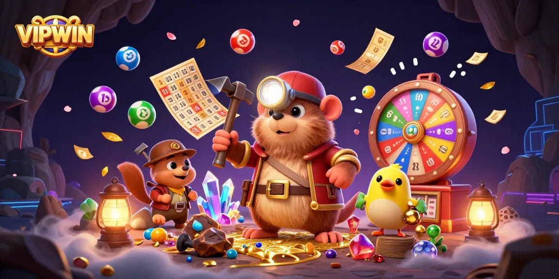 Join the treasure hunter mole and canary companion as they explore the vibrant world of VIPWIN casino gaming.