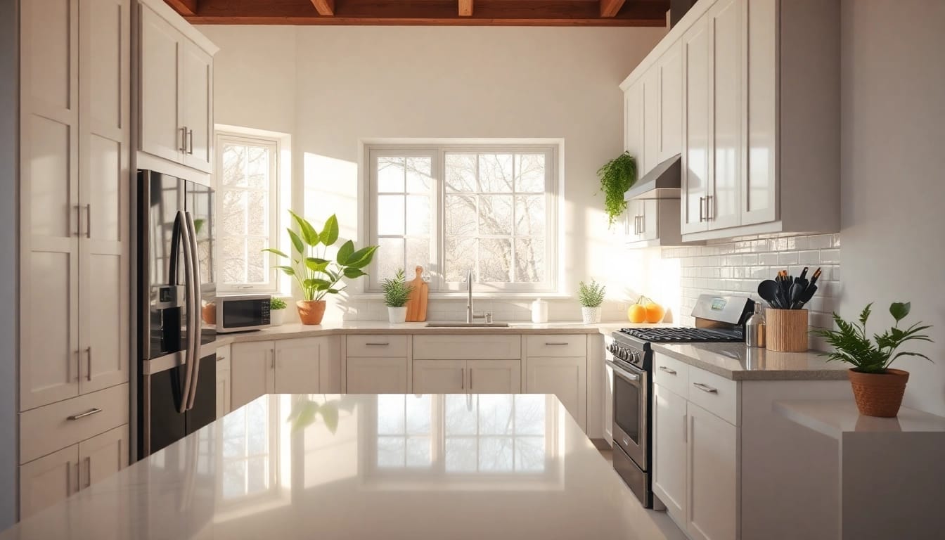 Enhancing home improvement with a modern kitchen renovation showcasing sleek design.