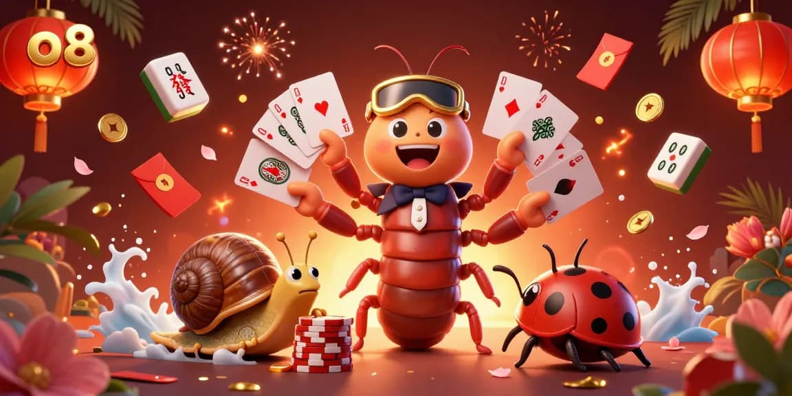 Enjoy exhilarating gameplay at o8 with a vibrant cartoon casino scene featuring a millipede dealer and high-roller snail.