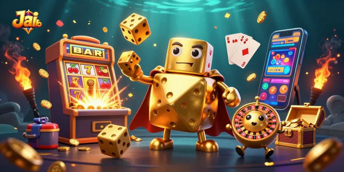 Experience the thrilling action of Jai club with vibrant golden dice, jackpots, and a lively casino atmosphere.