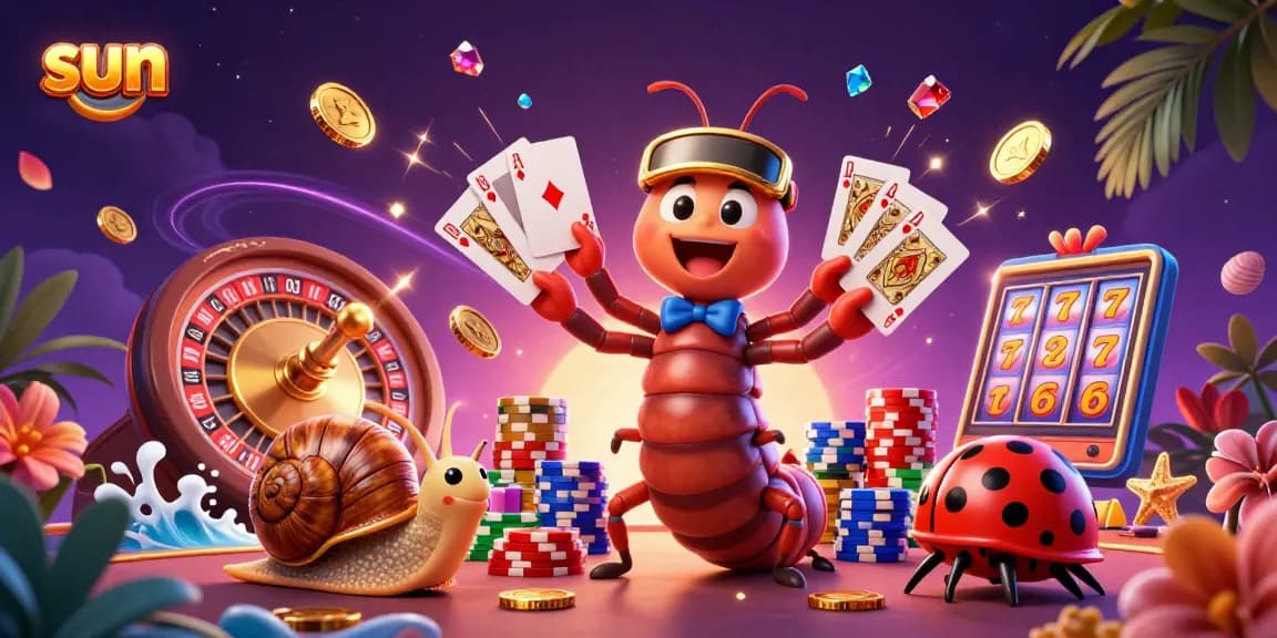 Engage with the sun-themed casino scene featuring vibrant gaming elements, colorful characters, and dynamic action.