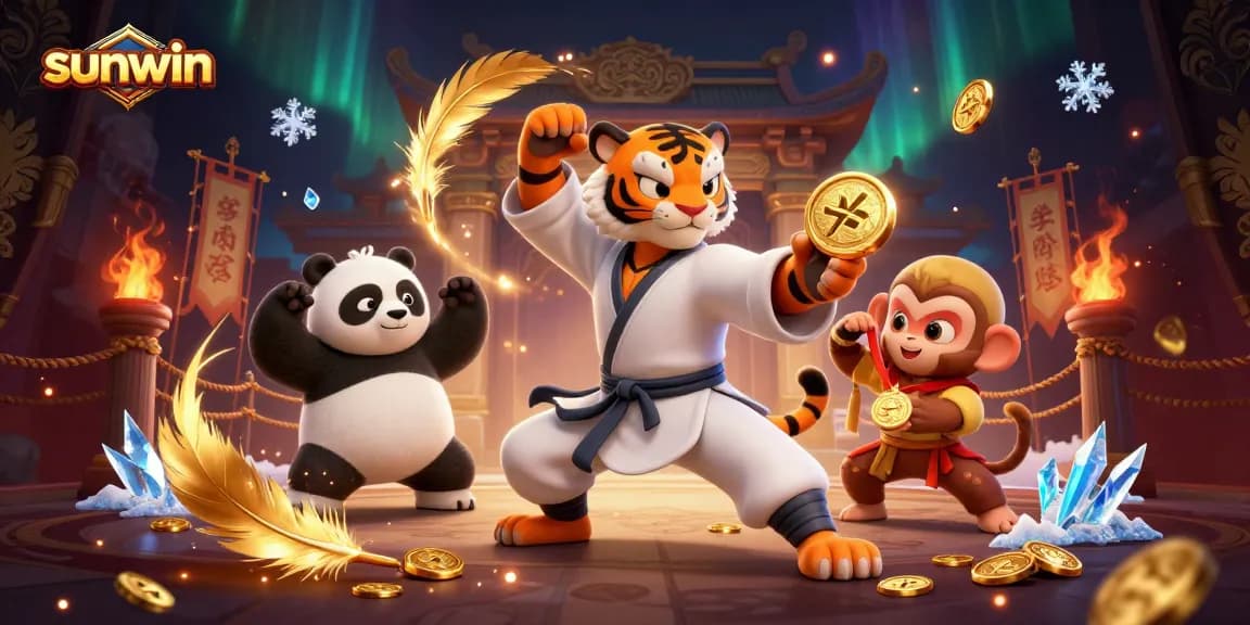 Experience the thrill of sunwin with a kung fu tiger and panda in a dynamic casino scene.