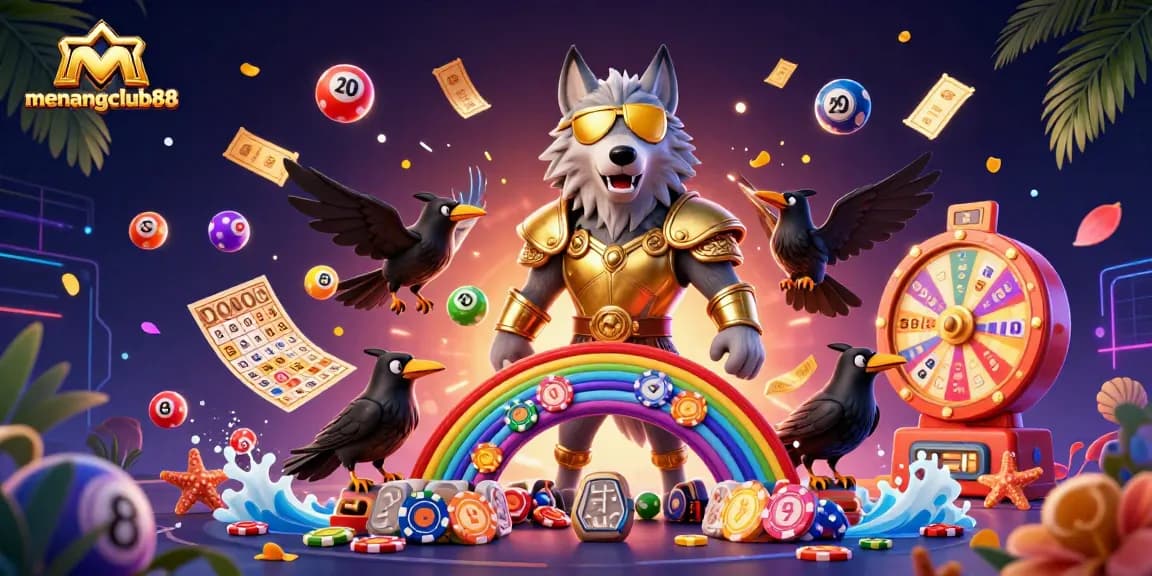 Enjoy a thrilling gaming adventure with menangclub88's vibrant casino-themed 3D illustration.
