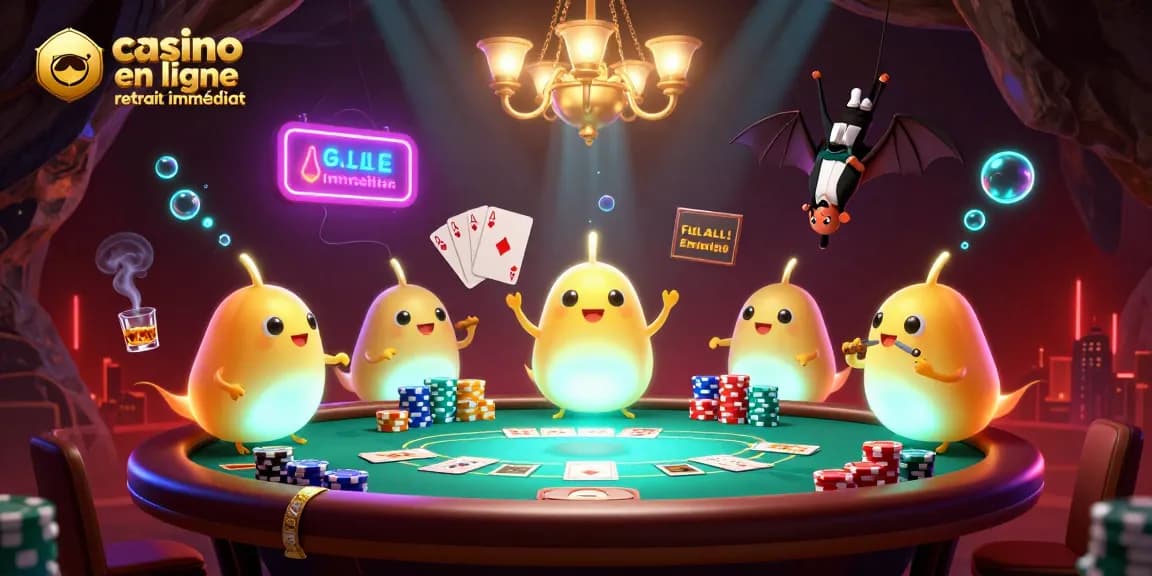 Plongez dans l'univers du casino en ligne retrait immédiat avec une illustration animée captivante.
