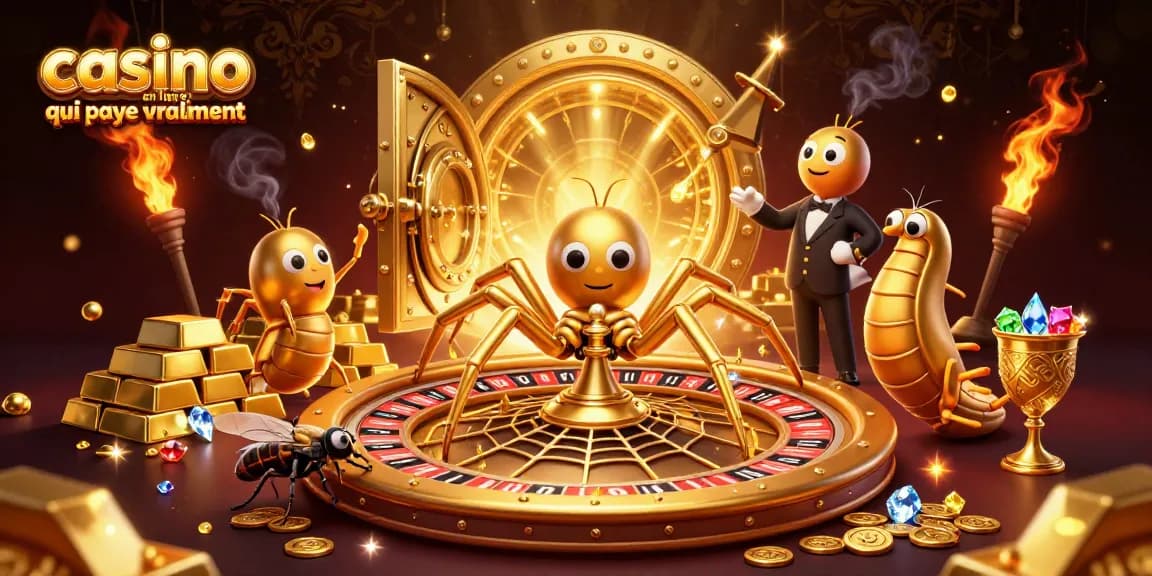 Découvrez le casino en ligne qui paye vraiment avec une araignée dorée au roulette et un croupier centipède.