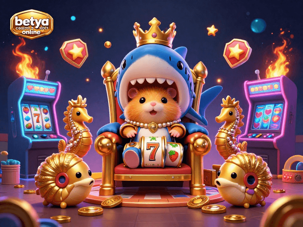 Experience thrilling betya casino slots online with a golden hamster king and dynamic slot game elements.