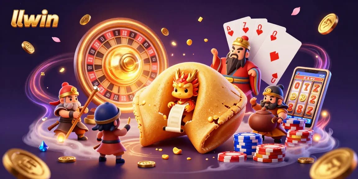 Experience thrilling fortunes with llwin in this vibrant casino-themed illustration.