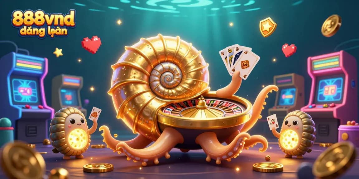 Engaging scene depicting 888vnd đăng nhập with vibrant characters, cards, and glowing arcade elements.