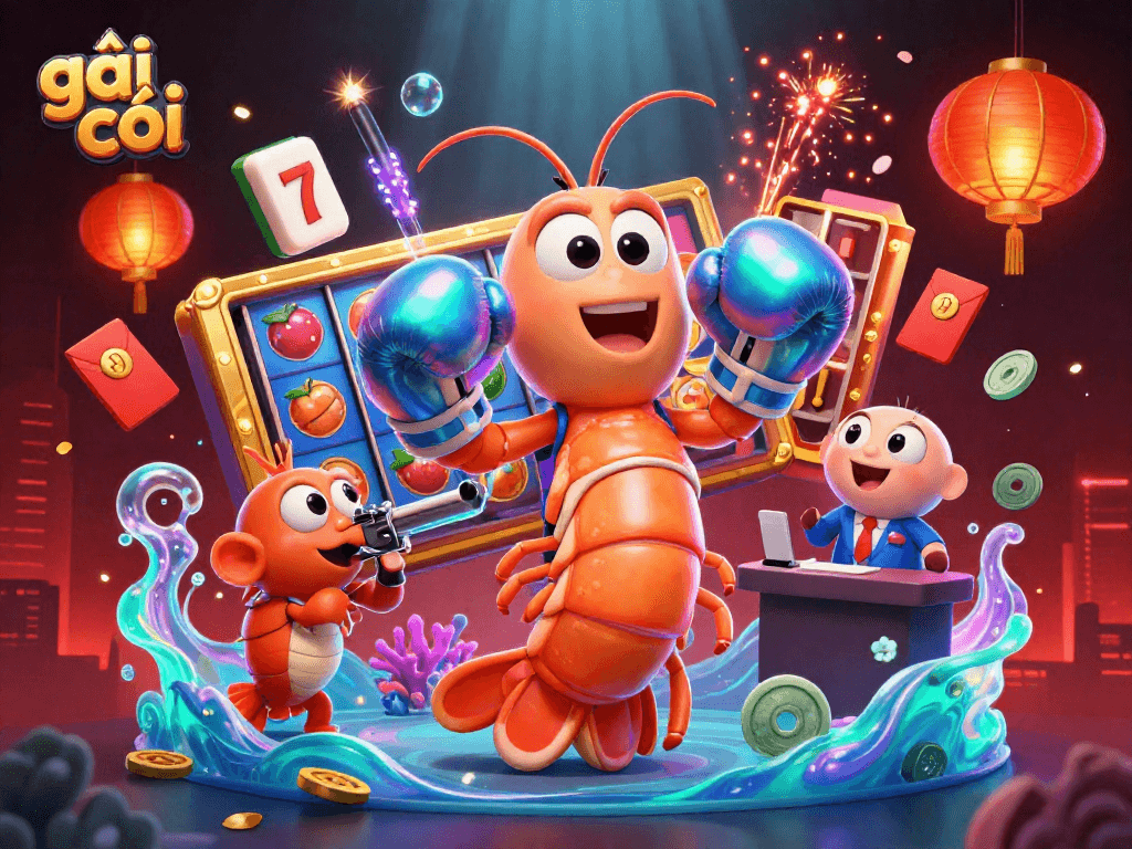 Engaging gambling scene with a mantis shrimp, underwater elements, and vibrant casino symbols in action for gái gọi.
