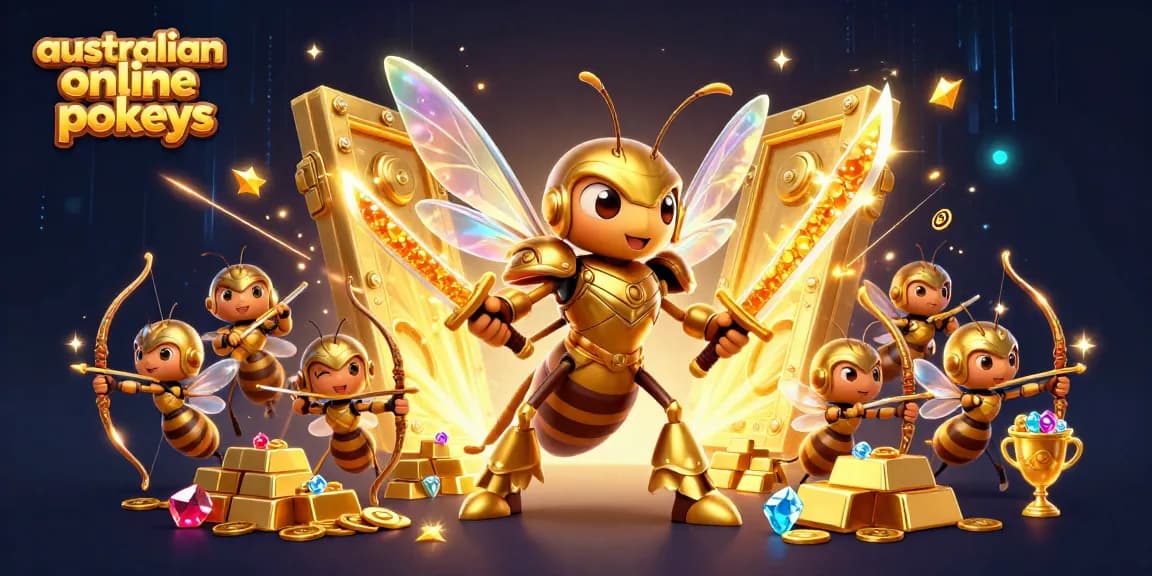 Engage with australian online pokies and witness the giant golden hornet warrior leading a treasure-filled scene!