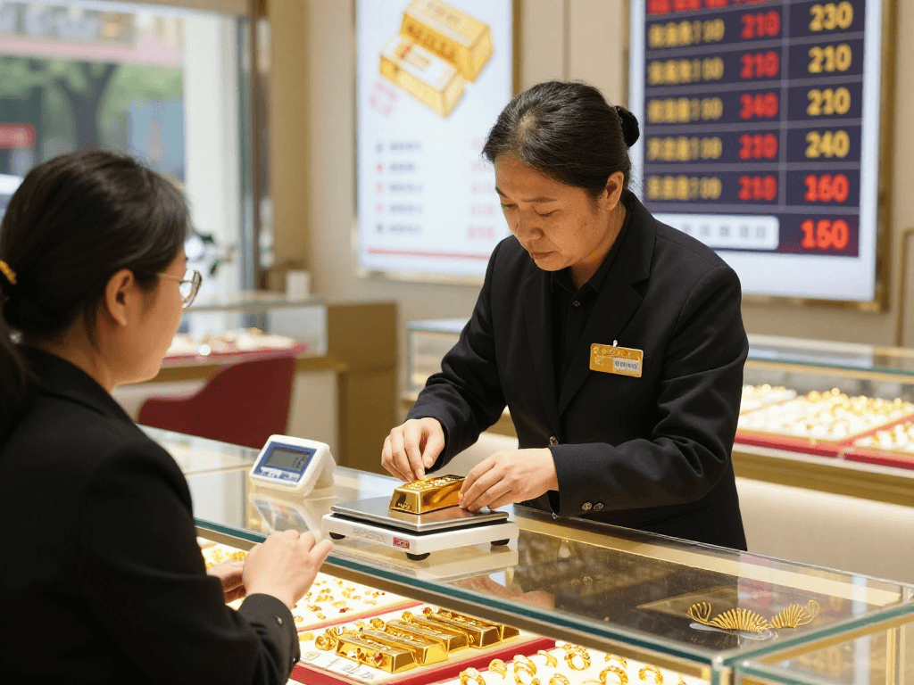 Gold trading consultation featuring mantra 88 in Bahrain's jewelry store.