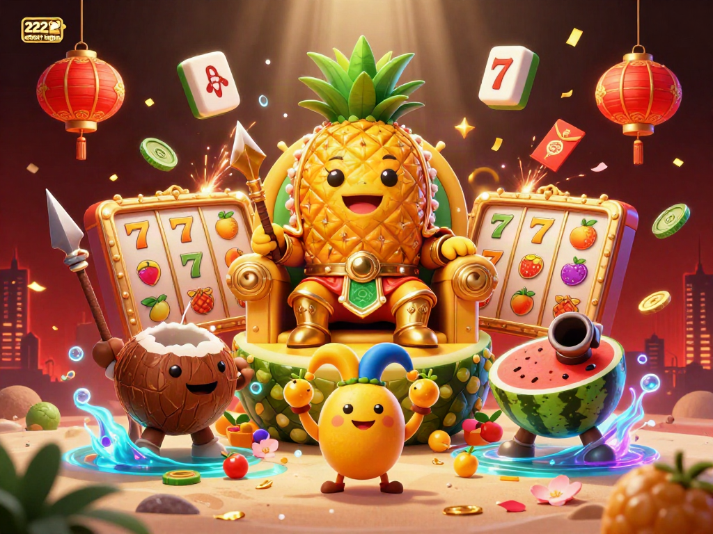Masuk ke 222slot login sambil menikmati ilustrasi kasino yang meriah dengan karakter unik dan elemen permainan