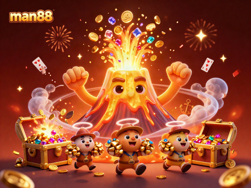 Experience thrilling wins with man88 in this vibrant casino-themed illustration.