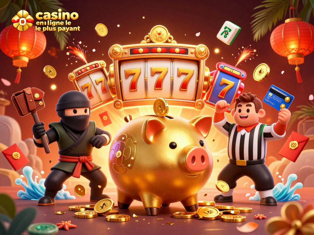 Tous les personnages de casino en ligne le plus payant se rassemblent dans une scène joyeuse pleine de gains.