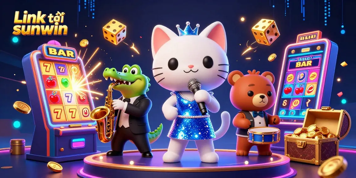 Experience the excitement of Link tải sunwin with a jazzy casino scene featuring vibrant characters and games.