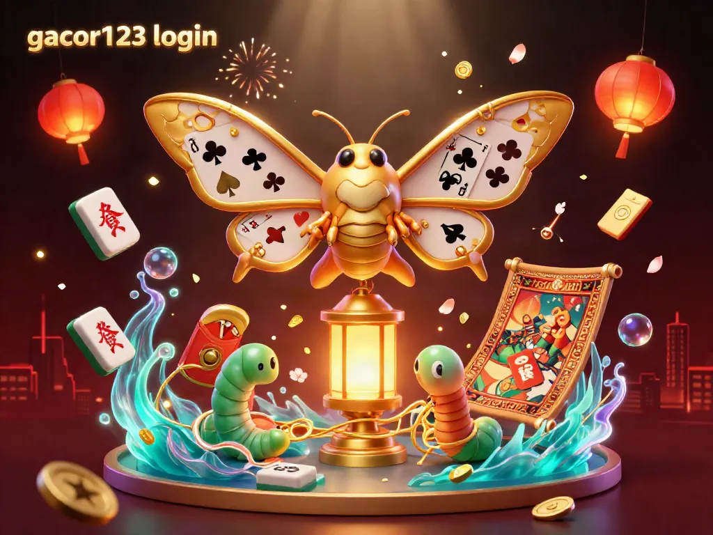 Win big with gacor123 login in this vibrant 3D casino illustration featuring games and lucky symbols.