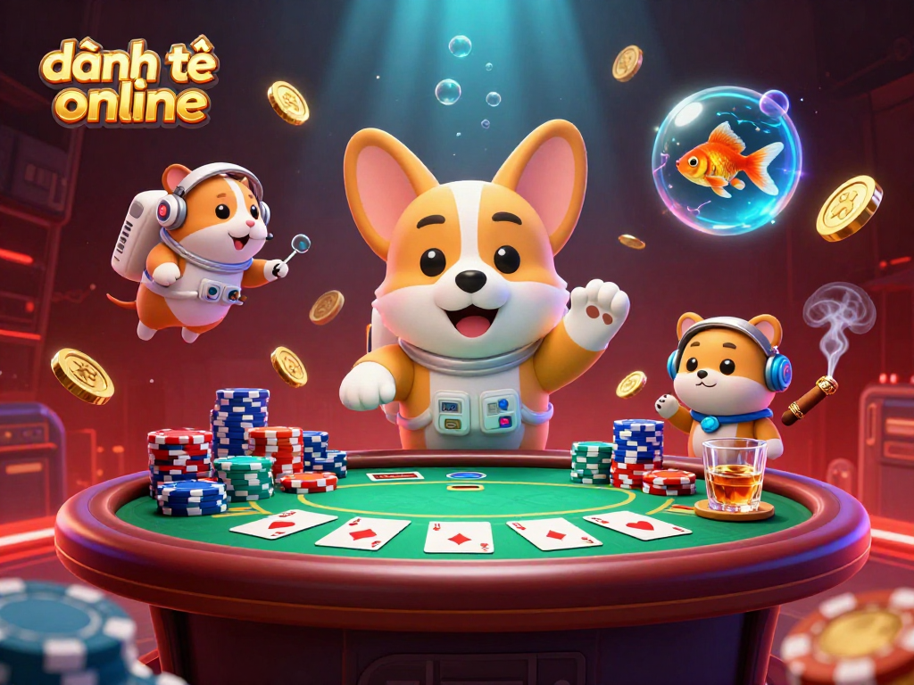 Experience đánh đề online excitement in this vibrant 3D illustration with playful characters and casino elements.