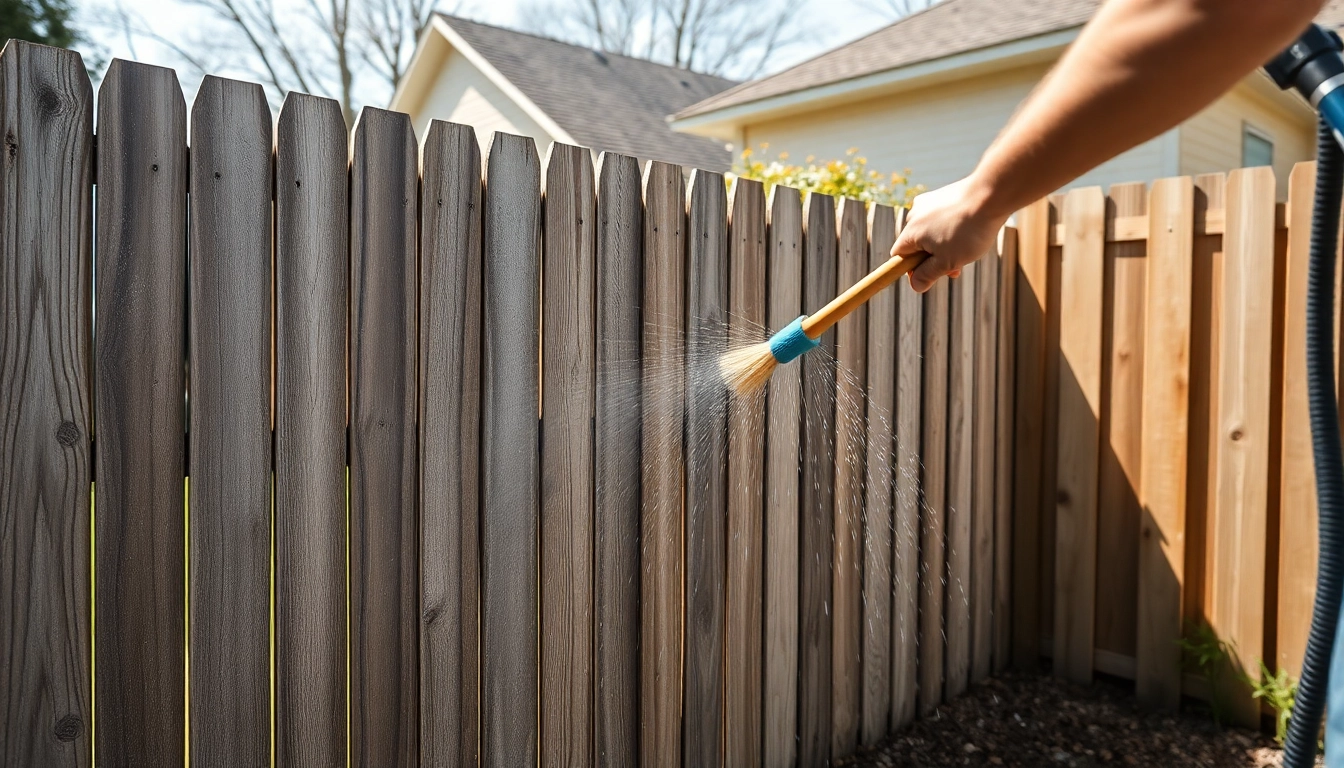 Fence Cleaning process revitalizing a wooden fence with effective cleaning techniques.