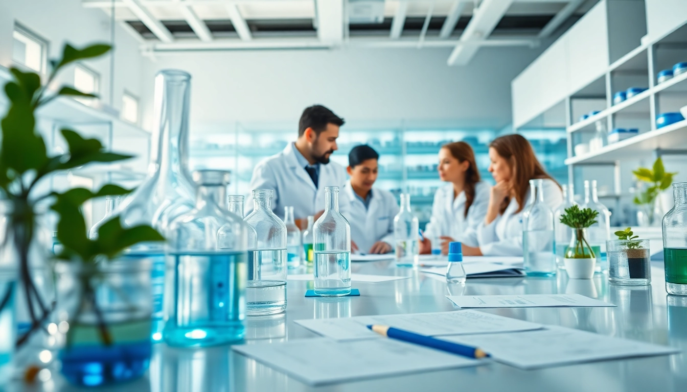 Scientists researching peptides at Voltera Sciences in a bright, professional lab.