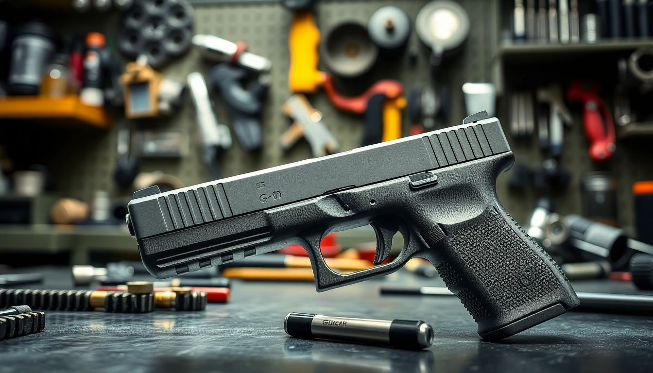 Showcasing a glock 17 slide oem with intricate details in a professional workshop setting.