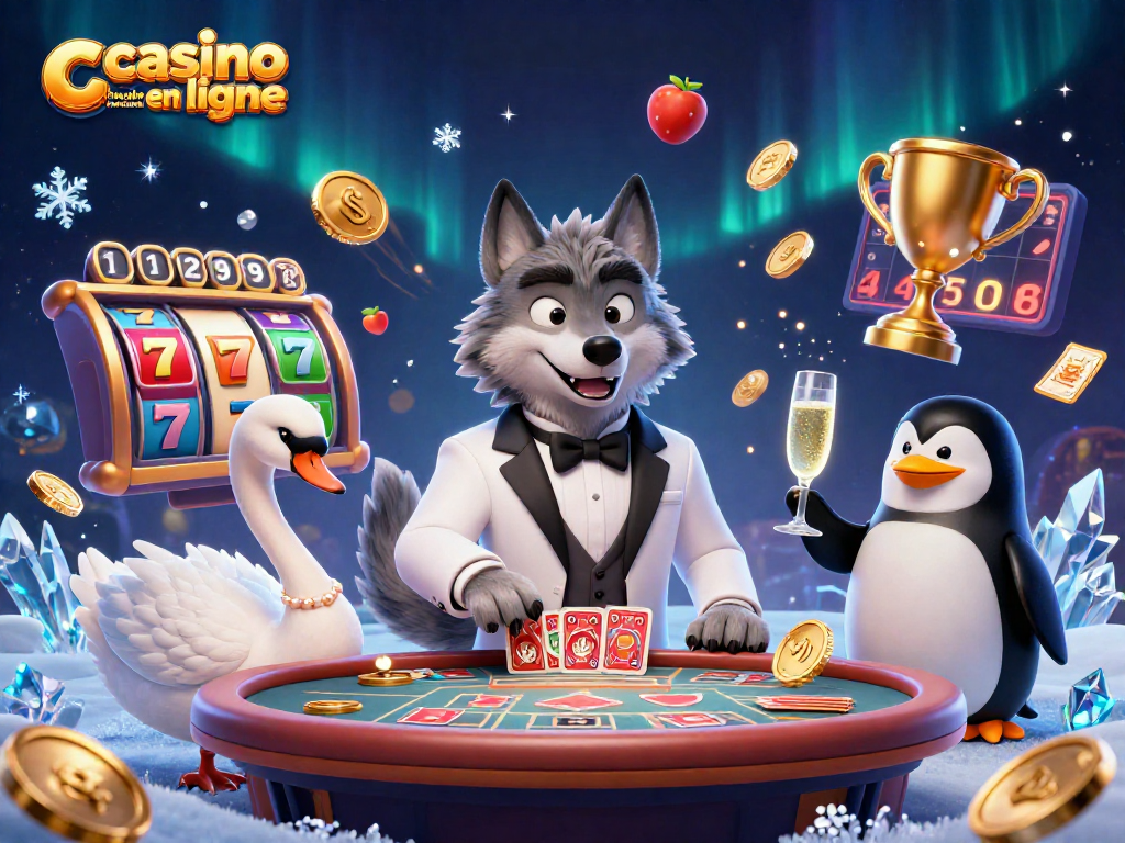 Profitez du casino en ligne retrait immédiat avec des personnages animés jouant et célébrant autour d'une table.