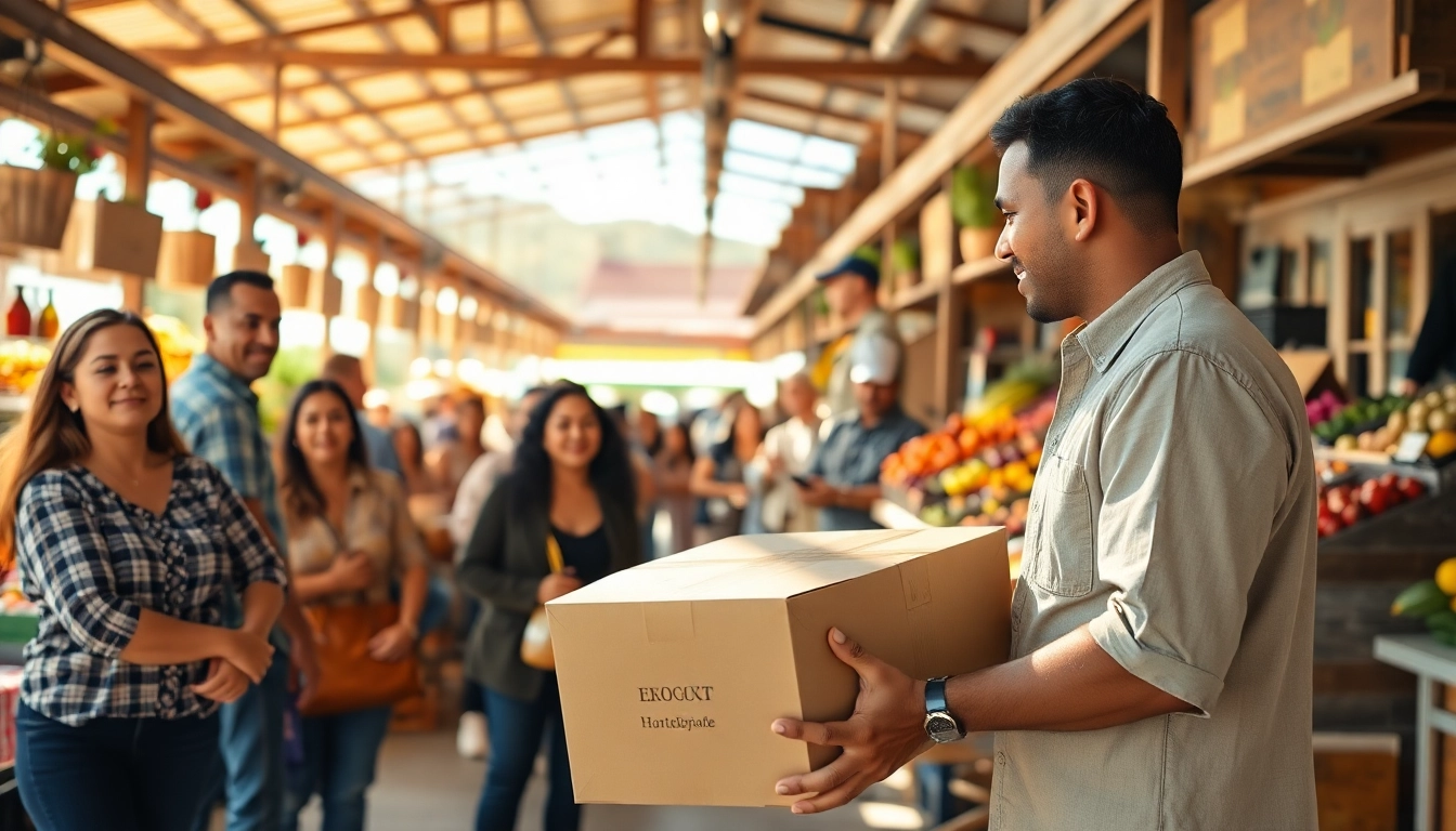Visualize a vibrant Marketplace Pickup mesa with dynamic interactions and delivery services.