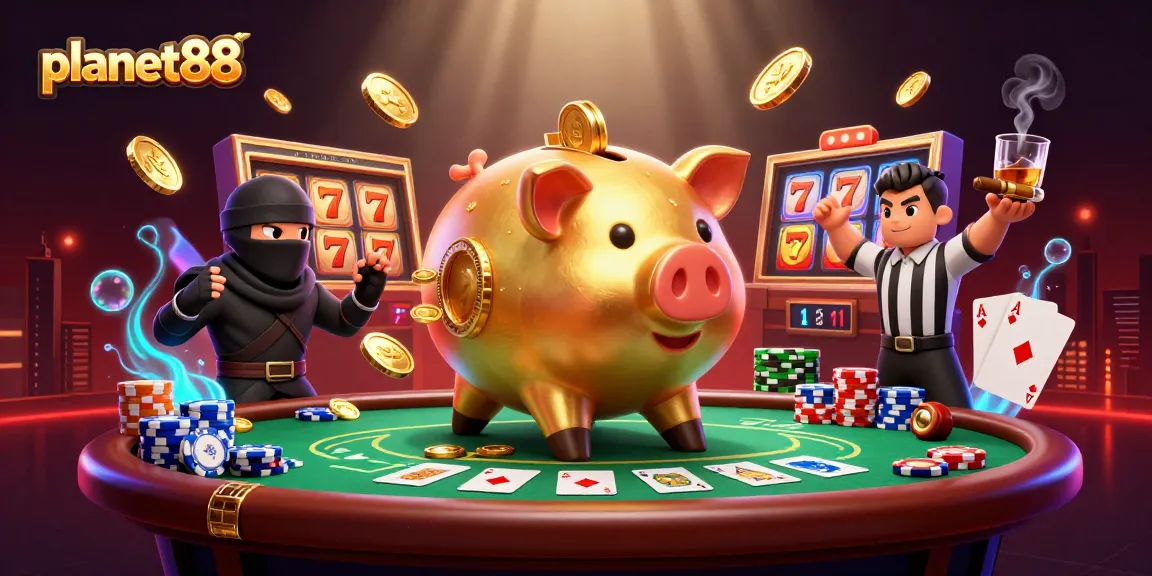 Experience the thrill of planet88 with a vibrant casino scene featuring slot reels and dynamic characters.