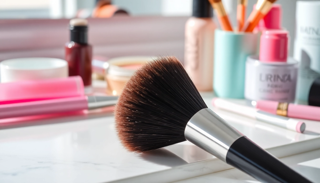 Applying makeup with an angled concealer brush featuring dense bristles for flawless coverage.