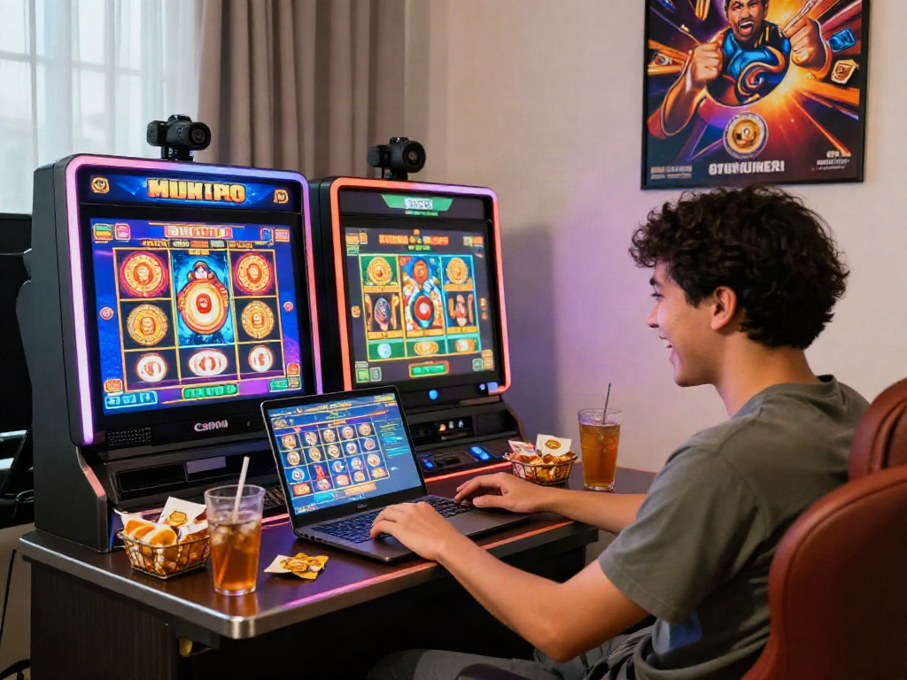 Engaging home scene of situs judi slot online gaming on laptop with vibrant graphics and atmosphere.