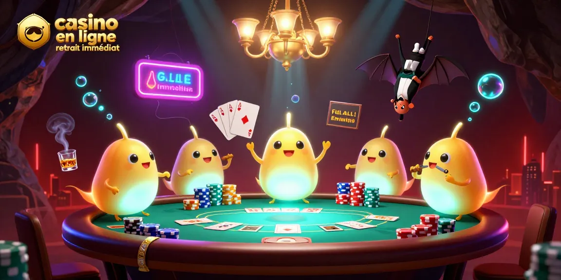 Plongez dans l'univers du casino en ligne retrait immédiat avec une illustration animée captivante.