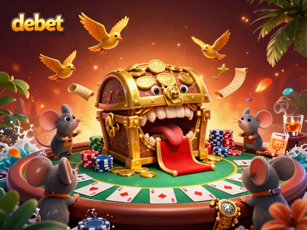 Engage with the vibrant debet treasures at a 3D casino, featuring adventurous mice and poker scenes.