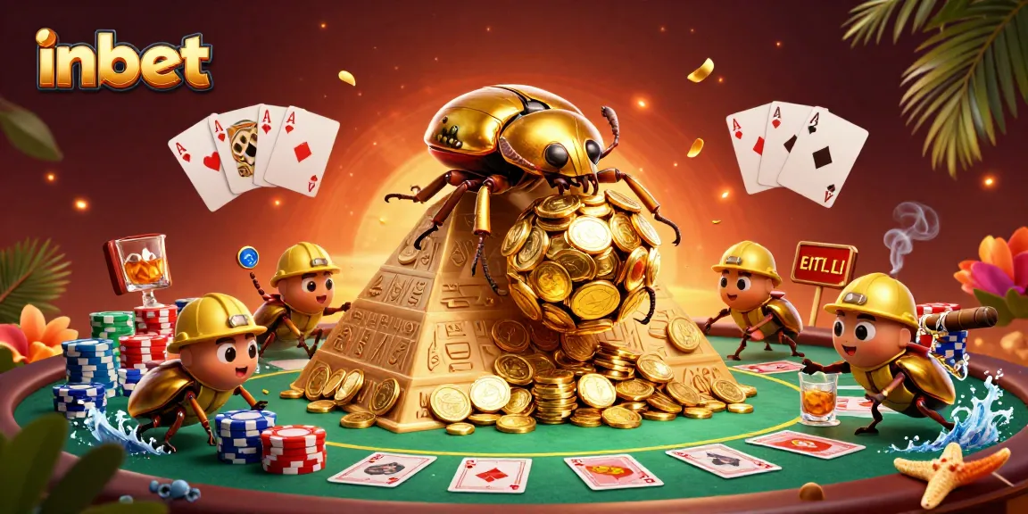 Experience thrilling inbet action with a team of cartoon beetles navigating a golden coin pyramid.
