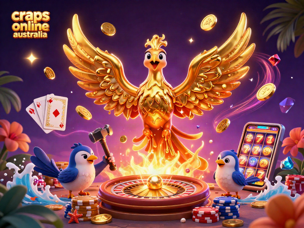 Experience the thrill of craps online australia with a dynamic 3D illustration featuring golden winning moments.