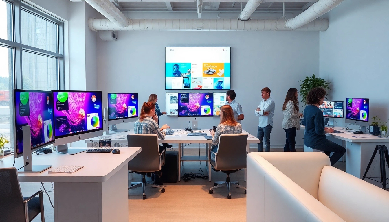 Engaging team working on web design edmonton projects in a modern studio setting.