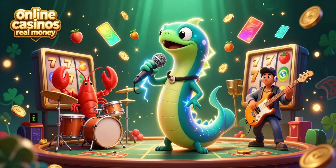 Join the fun at online casinos real money with a vibrant underwater casino scene featuring a DJ electric eel, lobster drummer, and seahorse guitarist.