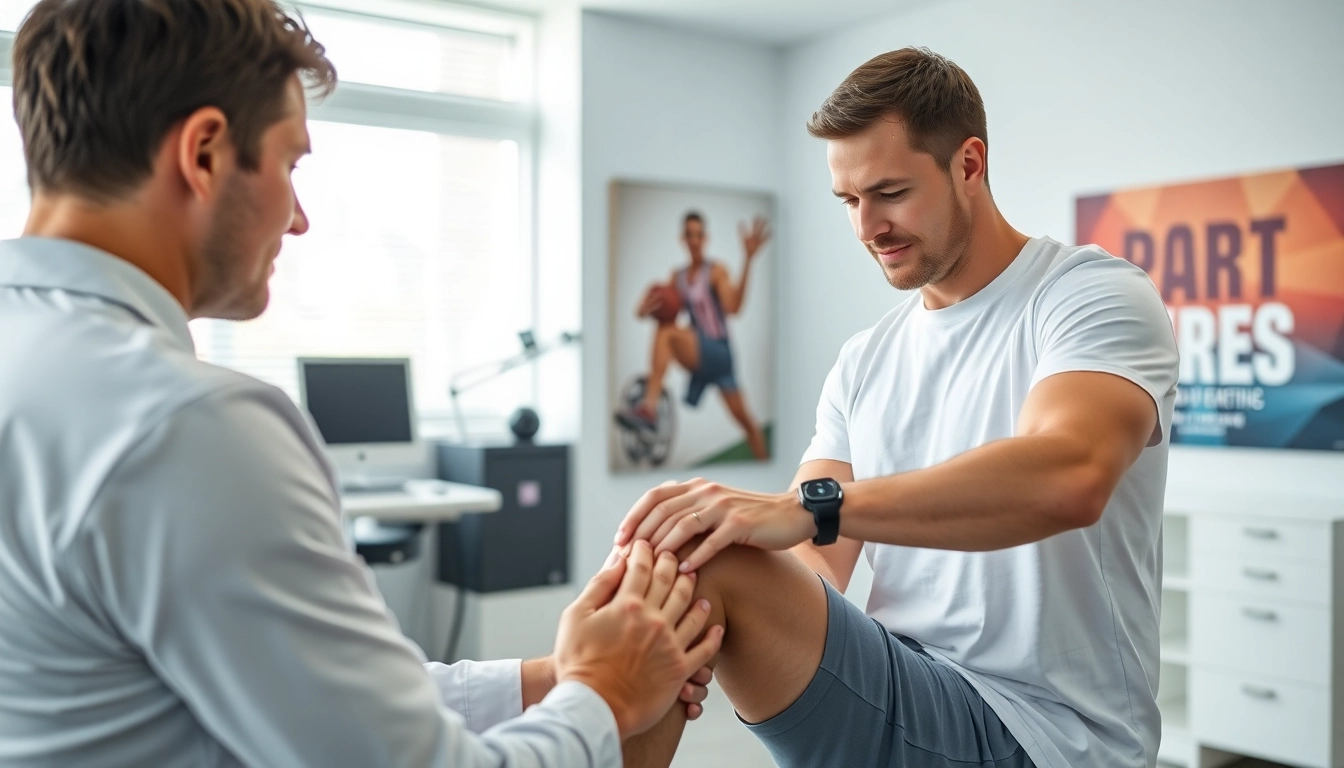 Chiropractor offering sports injury treatment chiropractor near St. Albert to an athlete in a bright clinic.