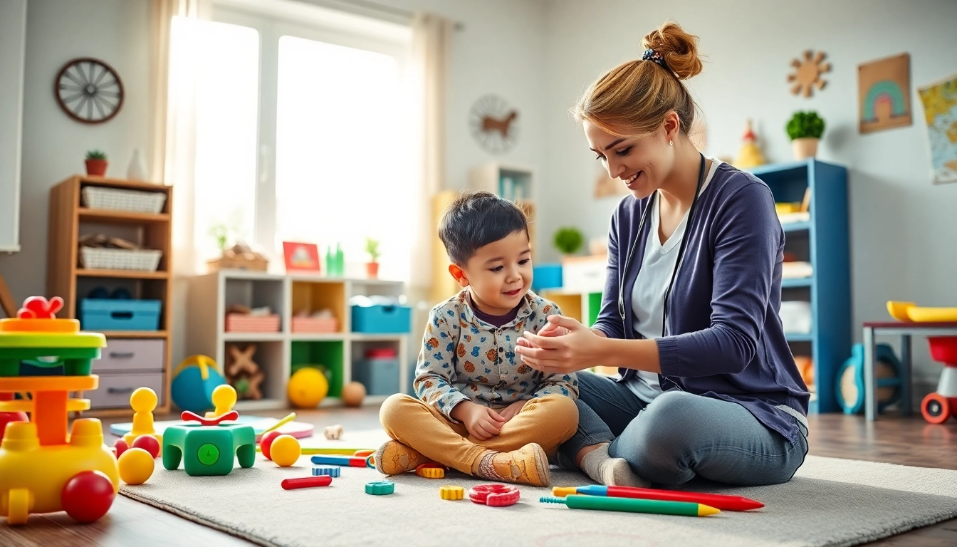 What is ABA therapy being implemented in an engaging session between a therapist and child.