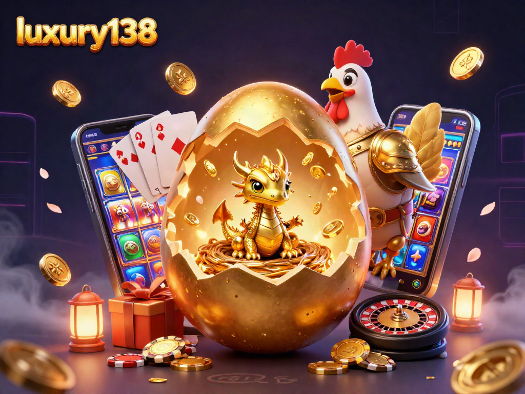 Menggali peluang menang dengan luxury138 melalui ilustrasi kasino yang penuh petualangan dengan naga emas dan chip poker.