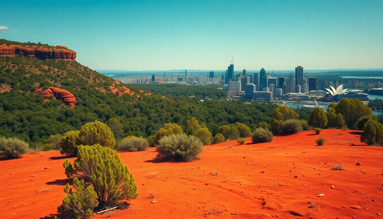 Capture the majestic landscapes of Australia showcasing its Outback and vibrant city life.