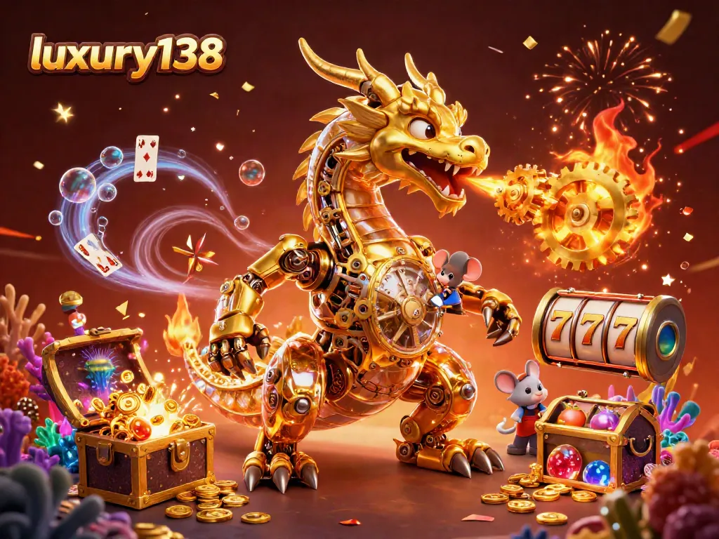 Menangkan jackpot besar di luxury138 dengan ilustrasi naga emas 3D yang mempesona.