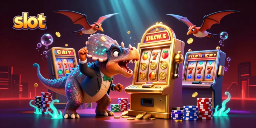 Catch slots jackpot coins in a vibrant 3D casino scene with animated characters and dynamic elements.