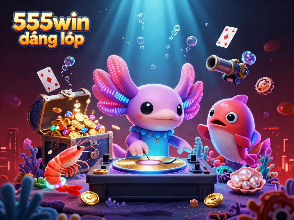 Engage with 555win đăng nhập in an energetic underwater casino scene filled with vibrant creatures and sparkling treasures.