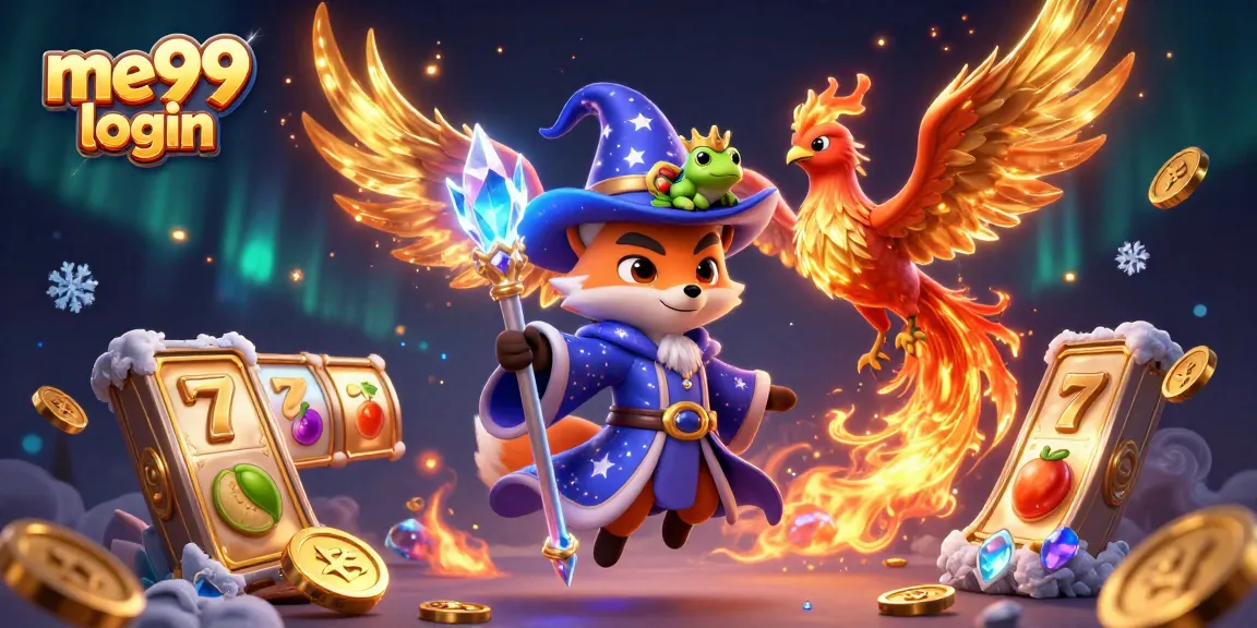 Experience the excitement of me99 login as you enter a mystical casino realm with magical characters and gambling symbols.