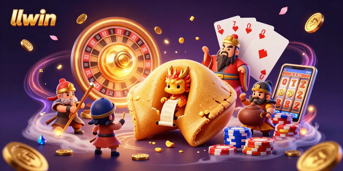 Experience thrilling fortunes with llwin in this vibrant casino-themed illustration.