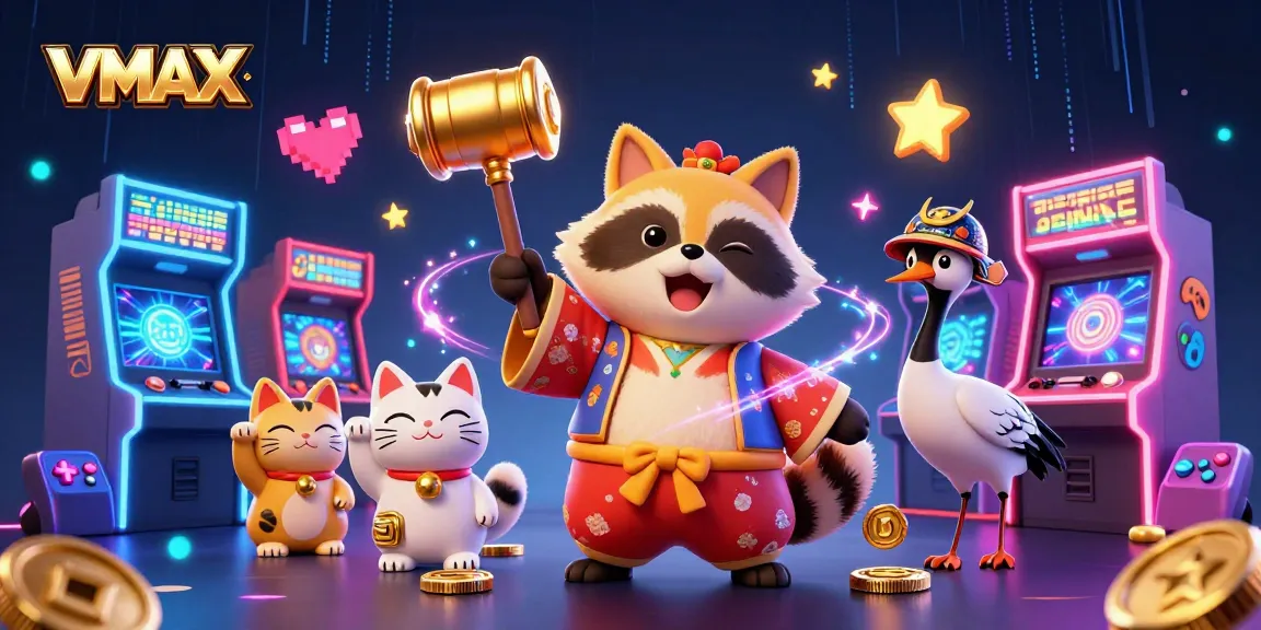 Experience the exhilarating VMAX gaming universe with vibrant characters and casino elements in a captivating 3D illustration.