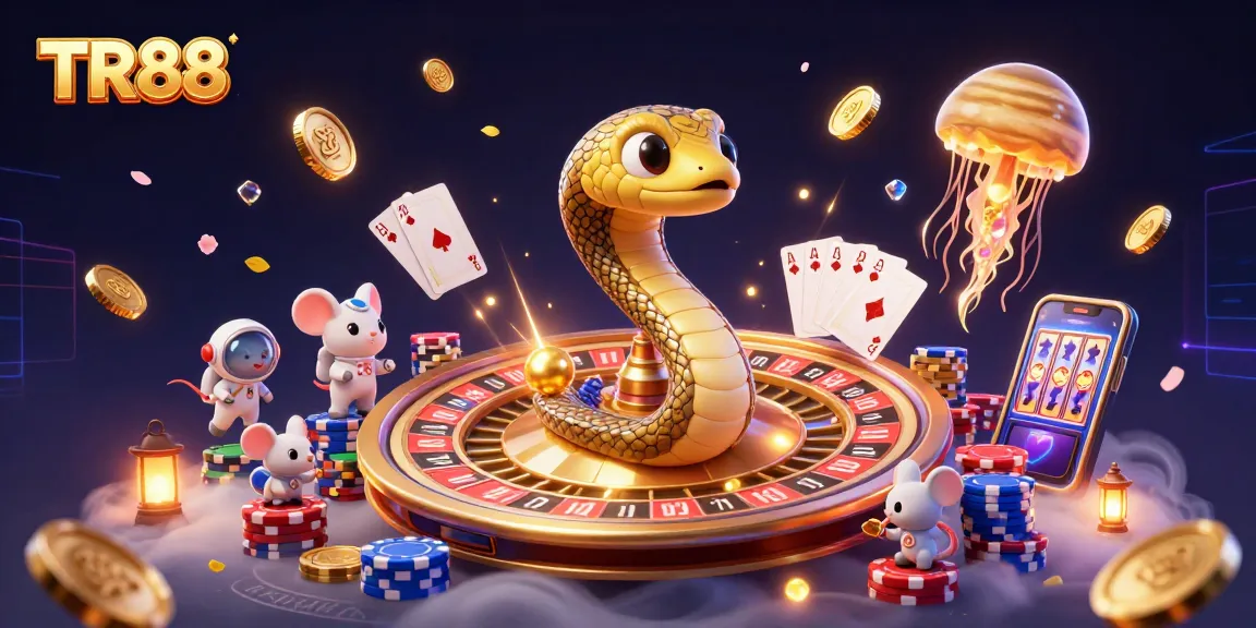 TR88 features a playful cosmic casino scene with a Saturn snake and astronaut mice betting.